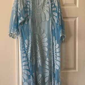 Rebellion light blue sheer embroidered overlay duster